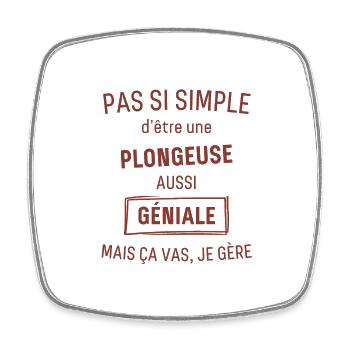 Plongeuse GÉNIALE rouge brunâtre foncé - Magnet carré - blanc - Devant