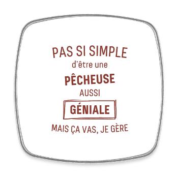 Pêcheuse GÉNIALE rouge brunâtre foncé - Magnet carré - blanc - Devant