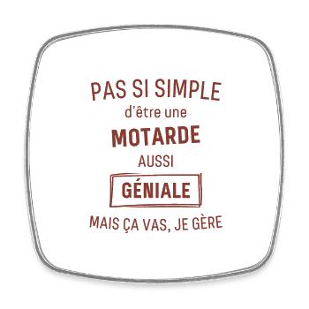 Motarde GÉNIALE rouge brunâtre foncé - Magnet carré - blanc - Devant