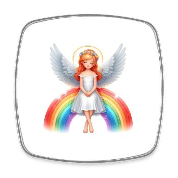 Engel sitzt auf Regenbogen - Viereckiger Kühlschrankmagnet - Weiß - Vorne