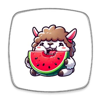 Drôle de lama mouton agneau avec pastèque dessin animé - Magnet carré - blanc - Devant