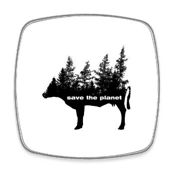 Save the Planet - Vegan Environmental Protection Cow Forest - Square fridge magnet - white - Front