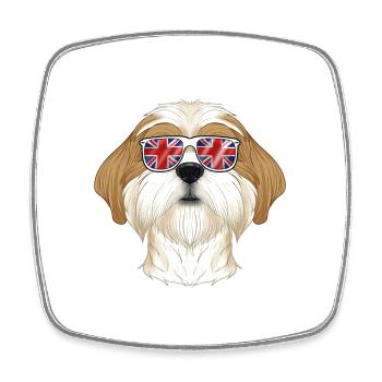 Shih Tzu UK Lunettes de soleil I Drapeau anglais I Union Jack - Magnet carré - blanc - Devant