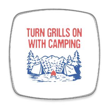 Turn Grills on with Camping Camper Grill Chef - Square fridge magnet - white - Front