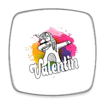 VALENTIN - Beau nom de garçon avec licorne cool - Magnet carré - blanc - Devant