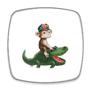 Funny monkey on crocodile design - Square fridge magnet - white - Front