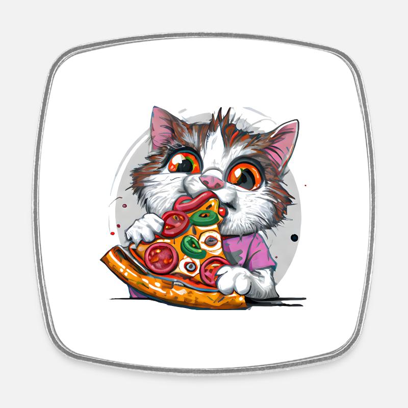 Pizza Cat - Square fridge magnet - white