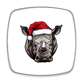 Rhinocéros Portrait Noël - Magnet carré - blanc - Devant