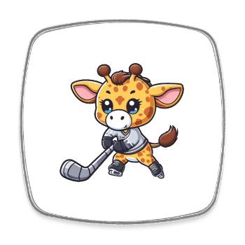 Giraffe Ice Hockey - Long-necked player on the - Square fridge magnet - white - Front