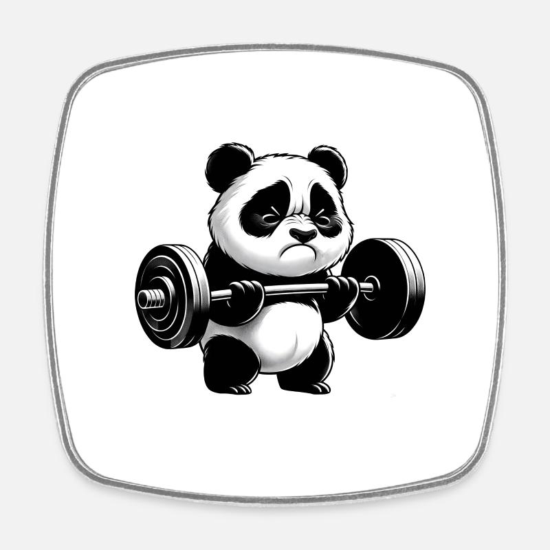 Drôle de panda faisant de la musculation - Magnet carré - blanc