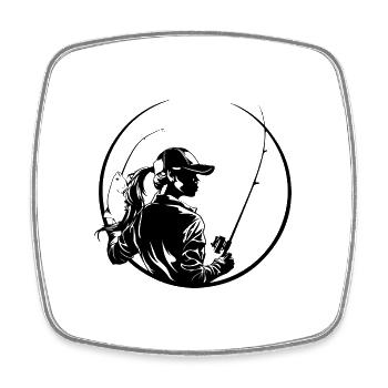 Fishing Woman Silhouette - Square fridge magnet - white - Front