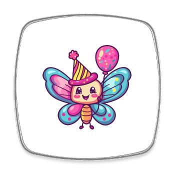 Butterfly Birthday Comic Cute - Square fridge magnet - white - Front