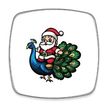 Pfau Vogel Weihnachtsmann Cartoon - Viereckiger Kühlschrankmagnet - Weiß - Vorne