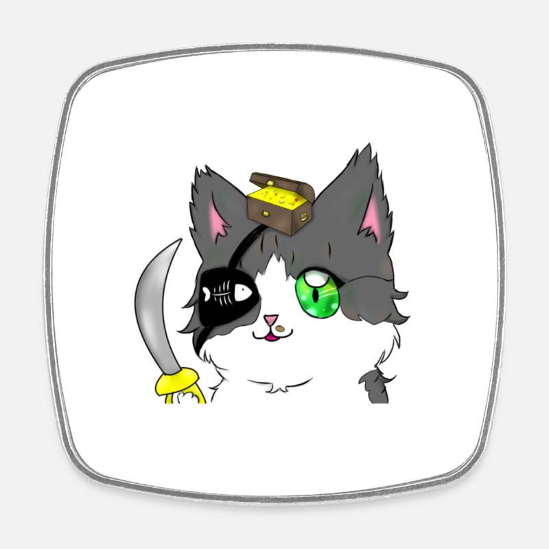 Chat pirate - Magnet carré - blanc