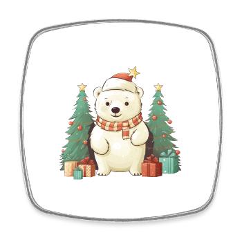 Cute Christmas Polar Bear - Square fridge magnet - white - Front