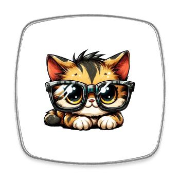 Chat mignon avec de grandes lunettes de nerd - Magnet carré - blanc - Devant
