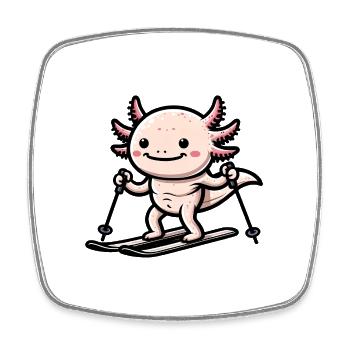 Cute axolotl skiing in winter in the - Square fridge magnet - white - Front