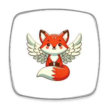 Red Fox Angel - Gracieux avec des ailes - Magnet carré - blanc - Devant