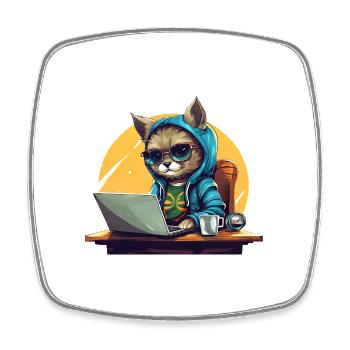 Cooler Katzen-CEO - Start-up-Stimmung mit Laptop - Viereckiger Kühlschrankmagnet - Weiß - Vorne