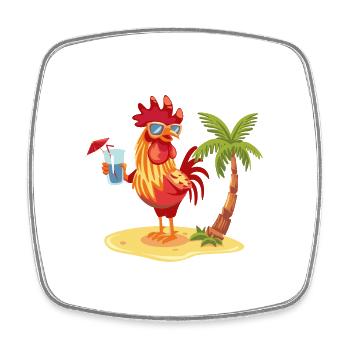 Hahn Insel Sommer Palme - Viereckiger Kühlschrankmagnet - Weiß - Vorne