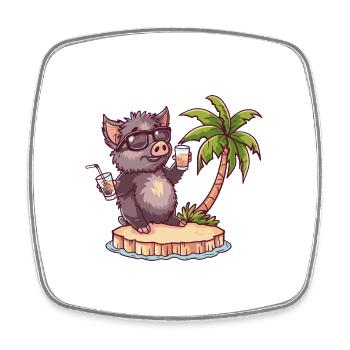 Pig Summer Wild Boar - Square fridge magnet - white - Front