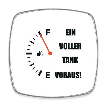 Ein Volltank voraus Benzin Anzeige lustige Auto - Viereckiger Kühlschrankmagnet - Weiß - Vorne
