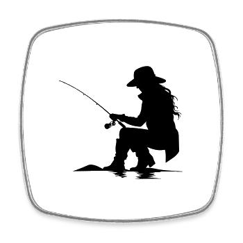 Fishing Frau Silhouette - Viereckiger Kühlschrankmagnet - Weiß - Vorne