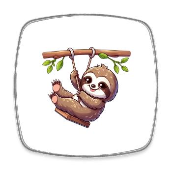 Funny Sloth Swinging Playground Cartoon Spa - Square fridge magnet - white - Front