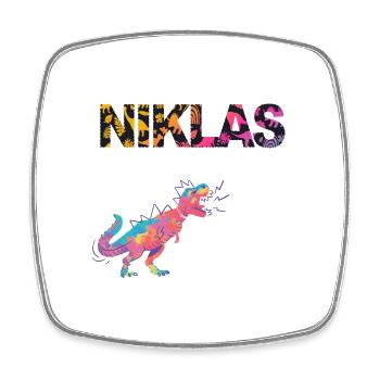 NIKLAS - Beautiful boy name with dinosaur - Square fridge magnet - white - Front