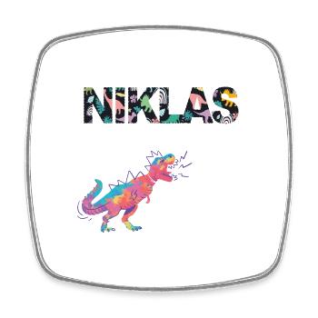 NIKLAS - Beautiful boy name with dinosaur - Square fridge magnet - white - Front