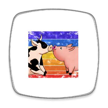 Vache embrasse cochon - Magnet carré - blanc - Devant