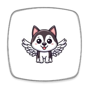 Angel Husky, Wing Comic, Sky Dog - Square fridge magnet - white - Front