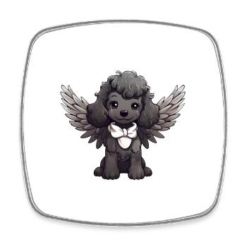 Black Poodle Angel - Cute dog with - Square fridge magnet - white - Front