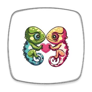 Caméléon Couple Amoureux Animal Saint Valentin - Magnet carré - blanc - Devant