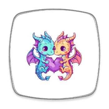 Dragon Couple Amoureux Animal Saint Valentin - Magnet carré - blanc - Devant