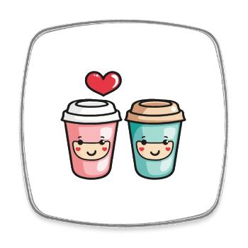 Café à emporter Couple Love Heart Coffee Saint-Valentin - Magnet carré - blanc - Devant