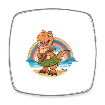 Dinosaurier spielt Gitarre unterm Regenbogen - Viereckiger Kühlschrankmagnet - Weiß - Vorne