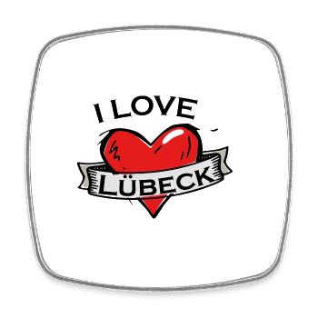 Lübeck - Ich liebe Stadtnamen in Tattoo Stil - Viereckiger Kühlschrankmagnet - Weiß - Vorne