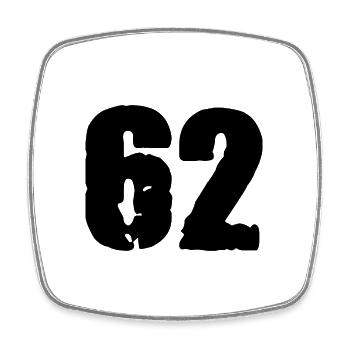 62 number jersey - Square fridge magnet - white - Front