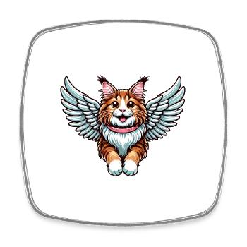 Maine Coon Katze Engel - Majestätische Katze mit - Viereckiger Kühlschrankmagnet - Weiß - Vorne