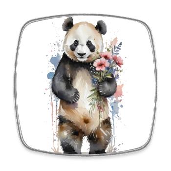 Sanfter Riese mit Blumen - Aquarell Panda - Viereckiger Kühlschrankmagnet - Weiß - Vorne