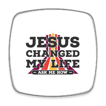 Jesus hat mein Leben verändert, frag mich, wie Vintage - Viereckiger Kühlschrankmagnet - Weiß - Vorne