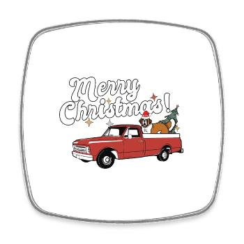 Vintage Red Pick Up Truck Saint Bernard Dog Merry - Viereckiger Kühlschrankmagnet - Weiß - Vorne