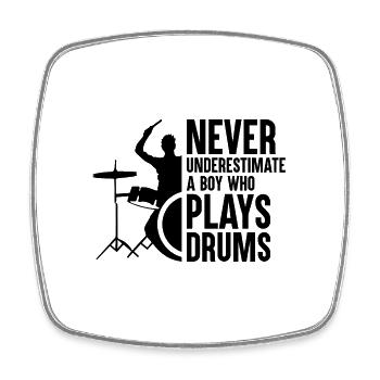 Never Underestimate A Boy Who Plays Drums Drumming - Square fridge magnet - white - Front
