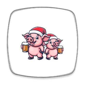 Pig Christmas Beer Crew - Square fridge magnet - white - Front
