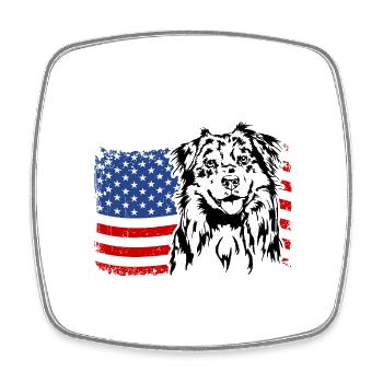 Australian Shepherd US America Flag Dog Wilsigns - Square fridge magnet - white - Front