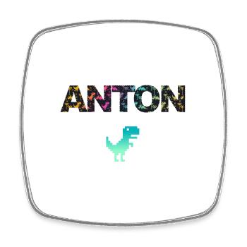 ANTON - Beau prénom de garçon avec dinosaure - Magnet carré - blanc - Devant