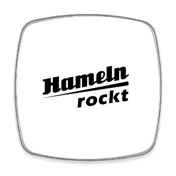 Hameln rockt - Textdesign mit Stadtnamen - Viereckiger Kühlschrankmagnet - Weiß - Vorne