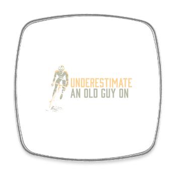 Never Underestimate An Old Guy on a Bicycle - Square fridge magnet - white - Front