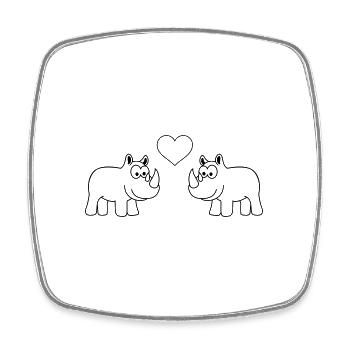 Rhino Comic Animal Couple Amour - Magnet carré - blanc - Devant